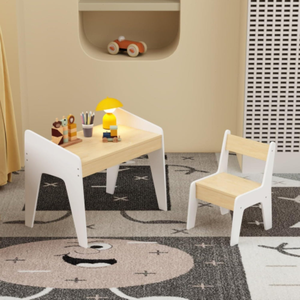 Table and Chair Set for Boys and Girls, Smooth MDF Wood, Scaled-Down Size, Mu...