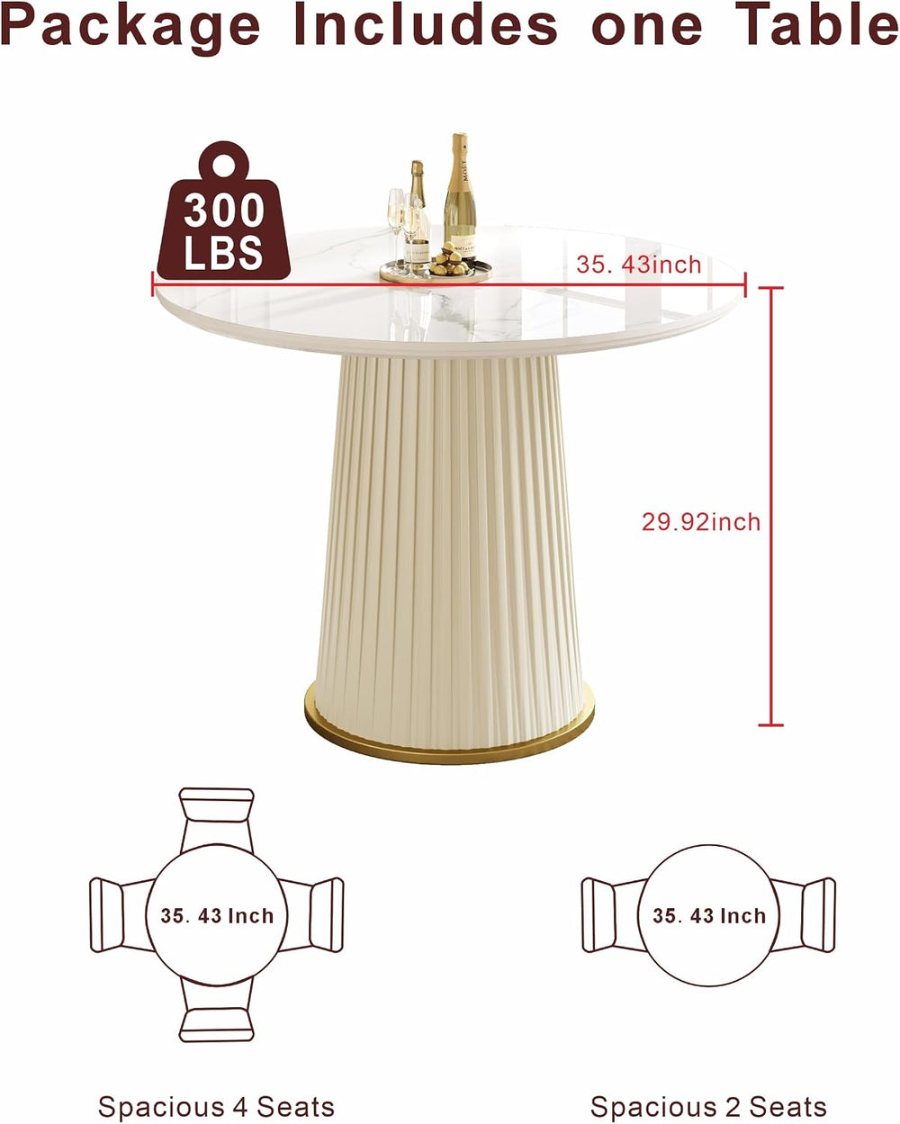 Round Dining Table with Marble Grain Top for 4-6 People,35.43 Inches Dining R...