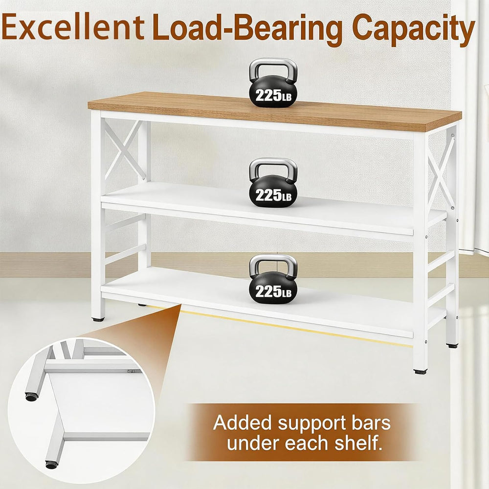 Hombazzar 3-Tier Sofa Table,Console Tables for Entryway,White & Brown 47&...