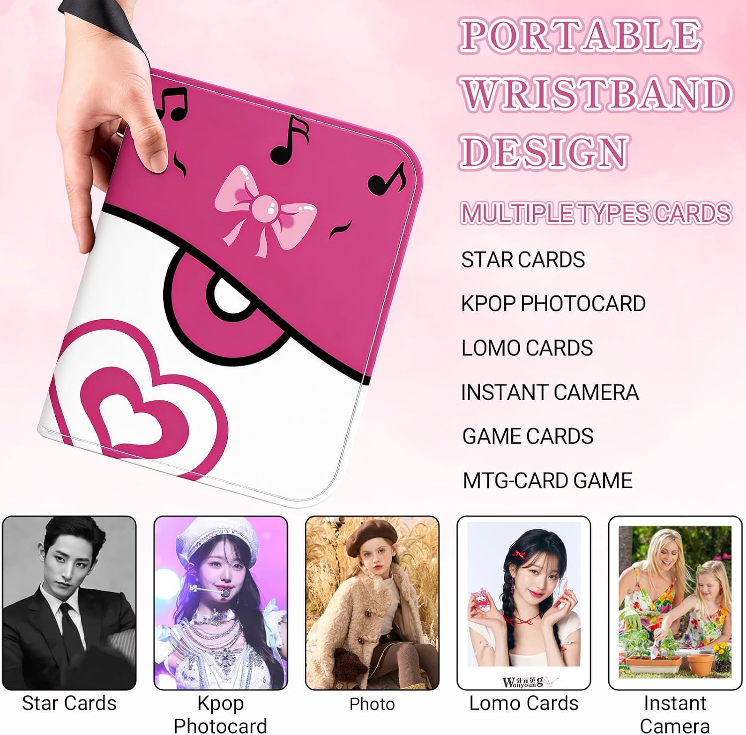 Zipper Seals Kpop Photocard Binder, A5 PU Leather Binder Card Collector Album for Fujifilm Instax Mini Camera, Polaroid Camera, Suitable for Lomo Cards, 50 Pack 4-Pocket(400 Photos/Card)