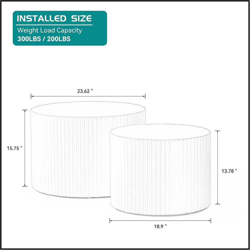 42.52'' White Round Nesting Coffee Table Set of 2 Modern Drum Side En...