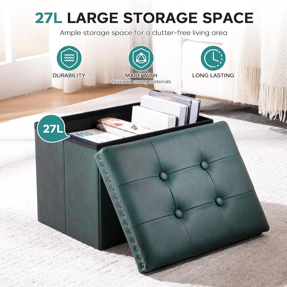 oakvivo Small 16 x 12 x12 Inches Folding Storage Ottoman, Faux Leather Foot R...
