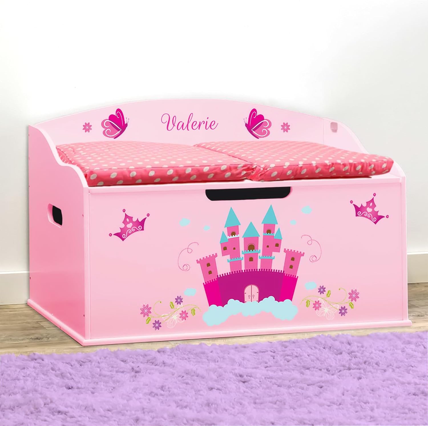 DIBSIES Personalized Creative Wonders Toy Box, Princess, 30 x 19.25 x 18 inches, Soft-Close Lid (Pink)
