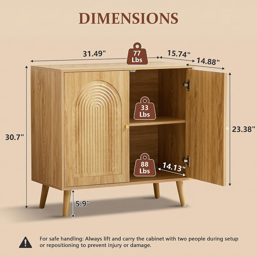 31.5" Accent Storage Cabinet, Arched Fluted 2-Door Sideboard (Natural)