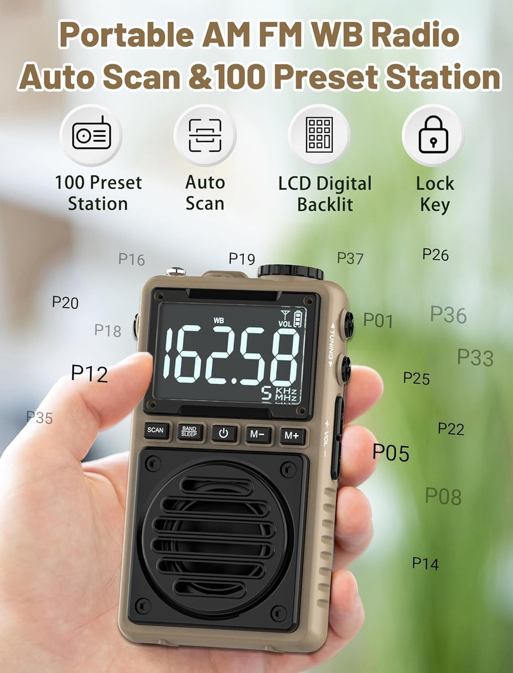 Digital AM FM Weather Band Radio 850mAh Rechargeable Battery