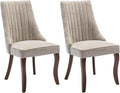 Dining Chairs Set of 2，Linen Channel Tufted Kitchen Dining Room Chair with Curved Solid Wood Legs, Comfortable Fabric Upholstered Dining Chair for Dining Room, (Beige, 2pc)