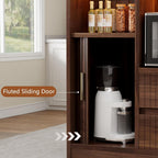 Kitchen Island with Power Outlet and LED Lights, 47" Rolling Kitchen Island Table with Storage, Marble Top Mobile Kitchen Cart on Wheels with Microwave Space & Drawers & Sliding Doors, Walnut