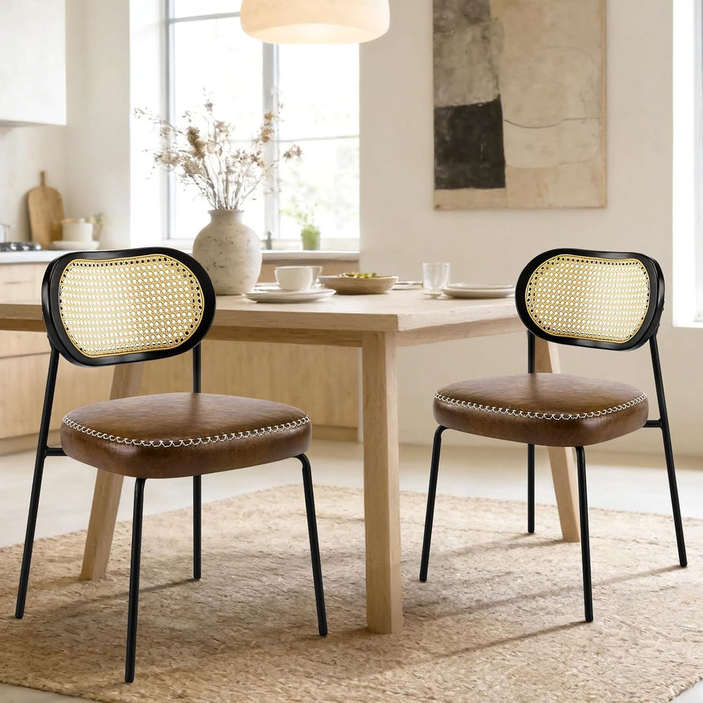 Rattan Dining Chairs Set of 2, Upholstered Dining Chairs with Handwoven Cane ...