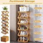The 9-Tier No-Assembly Bamboo Rack,Foldable Bamboo Shoe Rack,Collapsible Shoe Rack for Entryway Closet Dorm,Installation-Free (Natural,8 Tier)