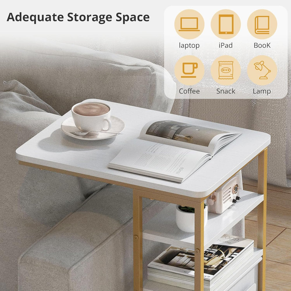 C Shaped End Table 28"(H) 3-Tier C Table with Storage Bag, Under Couch T...