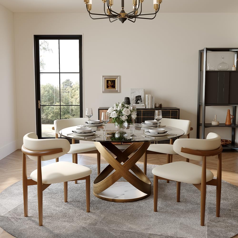 POVISON 51" Modern Round Dining Table, Glass Round Kitchen Table for 4, ...