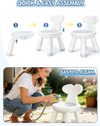 Toddler Chair for Table, Plastic Kids Chairs for Table with Ergonomic Backrest, Anti-Slip Toddler Indoor Outdoor Chair & Step Stool for Bathroom Kitchen, Easy Clean PP，White