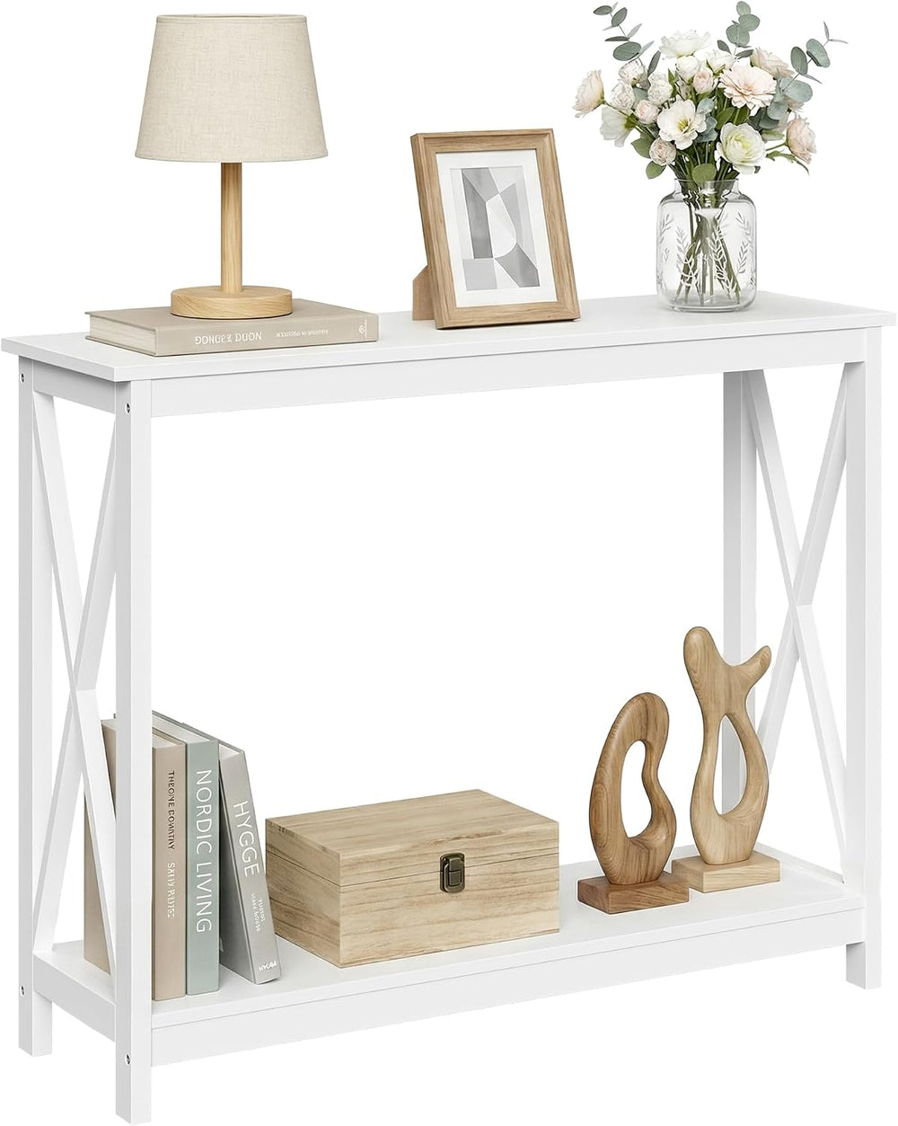 ZenStyle Sofa Side Console Table with 2 Storage Shelves Narrow Accent Table f...