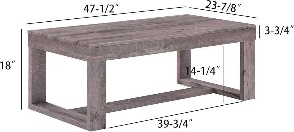 3pc Cocktail Set 1x Rectangular Coffee Table and 2X Square End Table Rustic B...