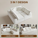 130" Modern Modular L Shaped Couch, Sectional Couches for Living Room, Deep Seat Cloud Couch, No Assembly Required Sleeper Sofa, Boneless Couches with Armrests, White