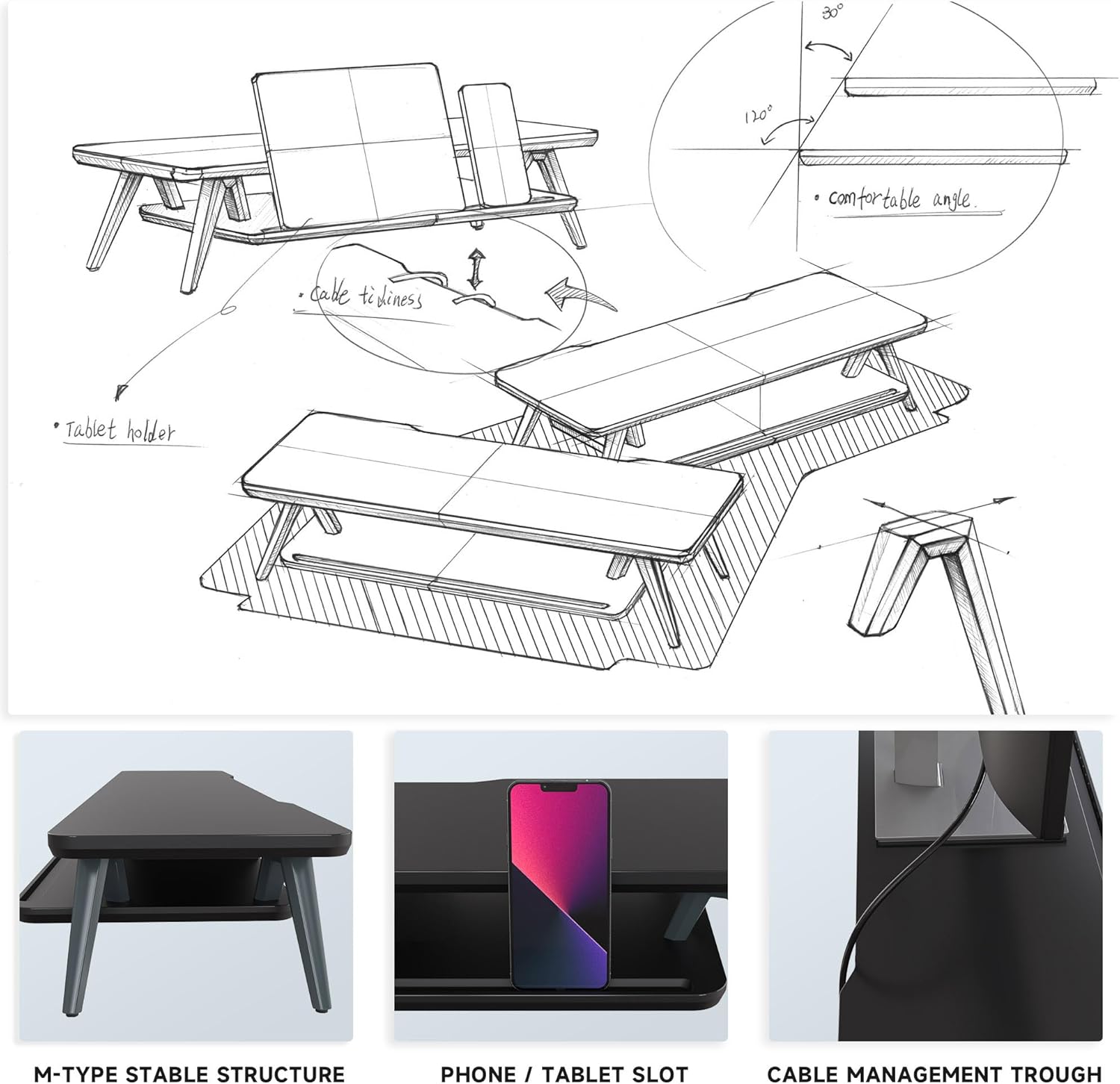 Fenge Monitor Stand, Monitor Stands Riser for Desk, 23.6 Inch Wood Desk Shelf with Storage Organizer and Cable Management for Office Desk Accessories