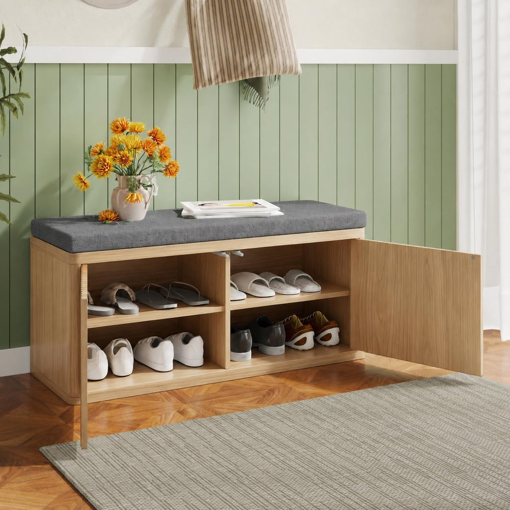 Entryway Shoe Storage Bench with 2" Cushion, 37.4" Small Bench with...