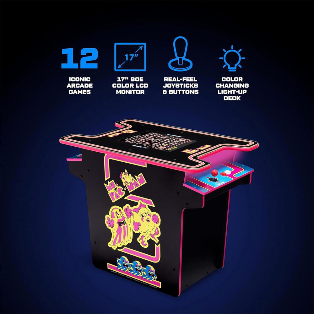 Arcade1Up Ms. PAC-MAN Head-to-Head Arcade Table, 12 Classic Games | Retro Hom...