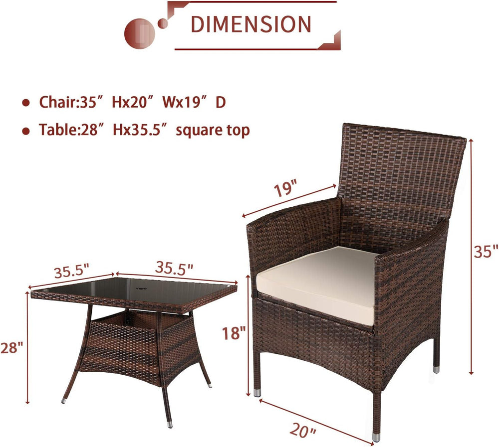 5-Piece Patio Furniture Outdoor Wicker Dining Set Table and 4 Chairs, Square ...