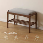 Solid Wood Shoe Bench, Shoe Rack Bench Assembled with Gray Cushion for Entryway, Hallway, Bedroom, Living Room, 11.8" x 23.6" x 16.5", Beech Wood, Walnut