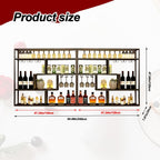 Black Wall Mounted Wine Rack with Hanging Stemware Glass Holder, 4 Tier Liquor Bottle Display Shelf, Floating Bar Storage Organizer for Home, Kitchen, Restaurant, Liquor Cabinet Decor (Black, 95in)