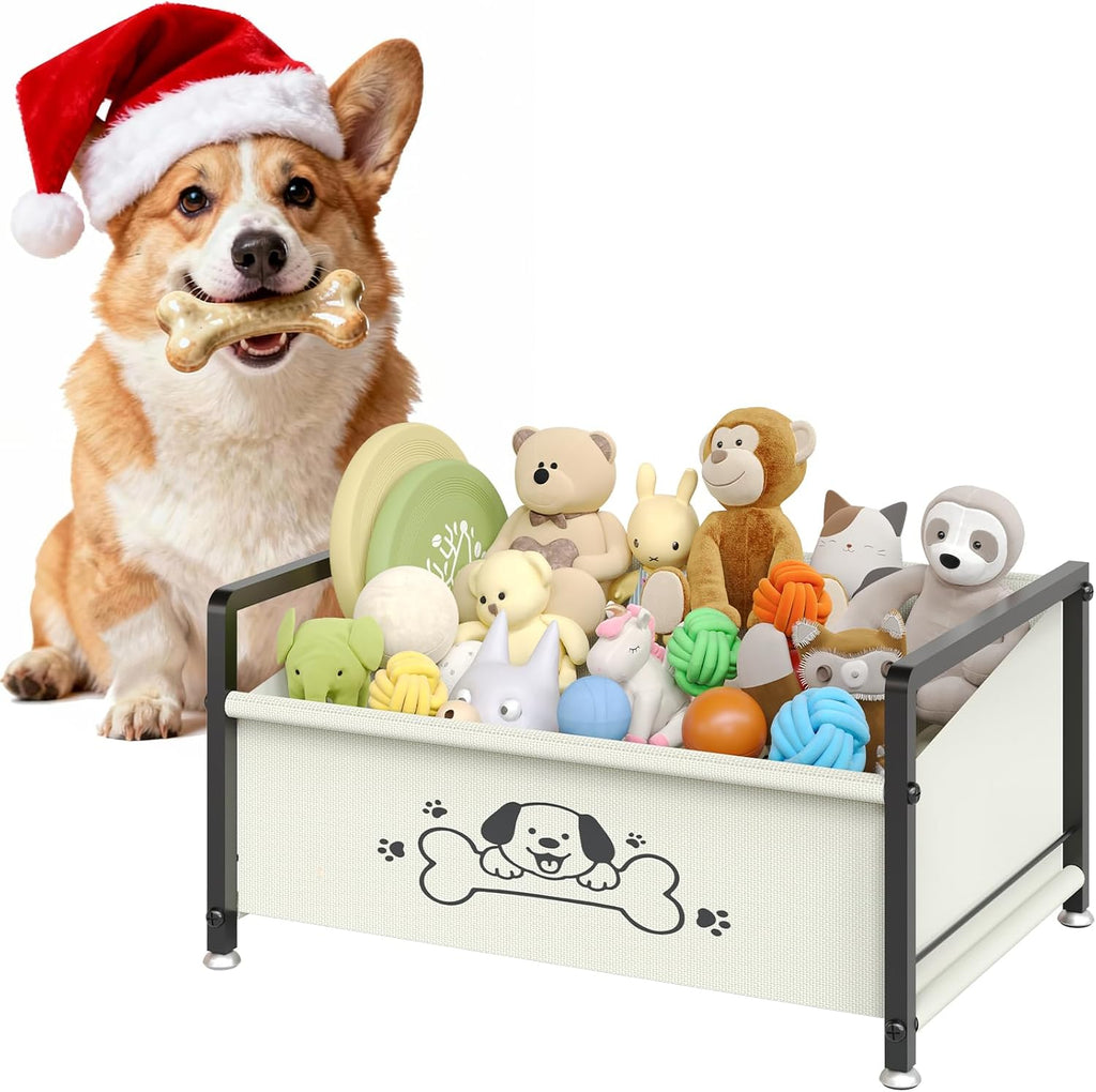 Dog Toy Basket, Toy Box for Dogs, Metal Frame Oxford Fabric Pet Storage Organizer for Living Room