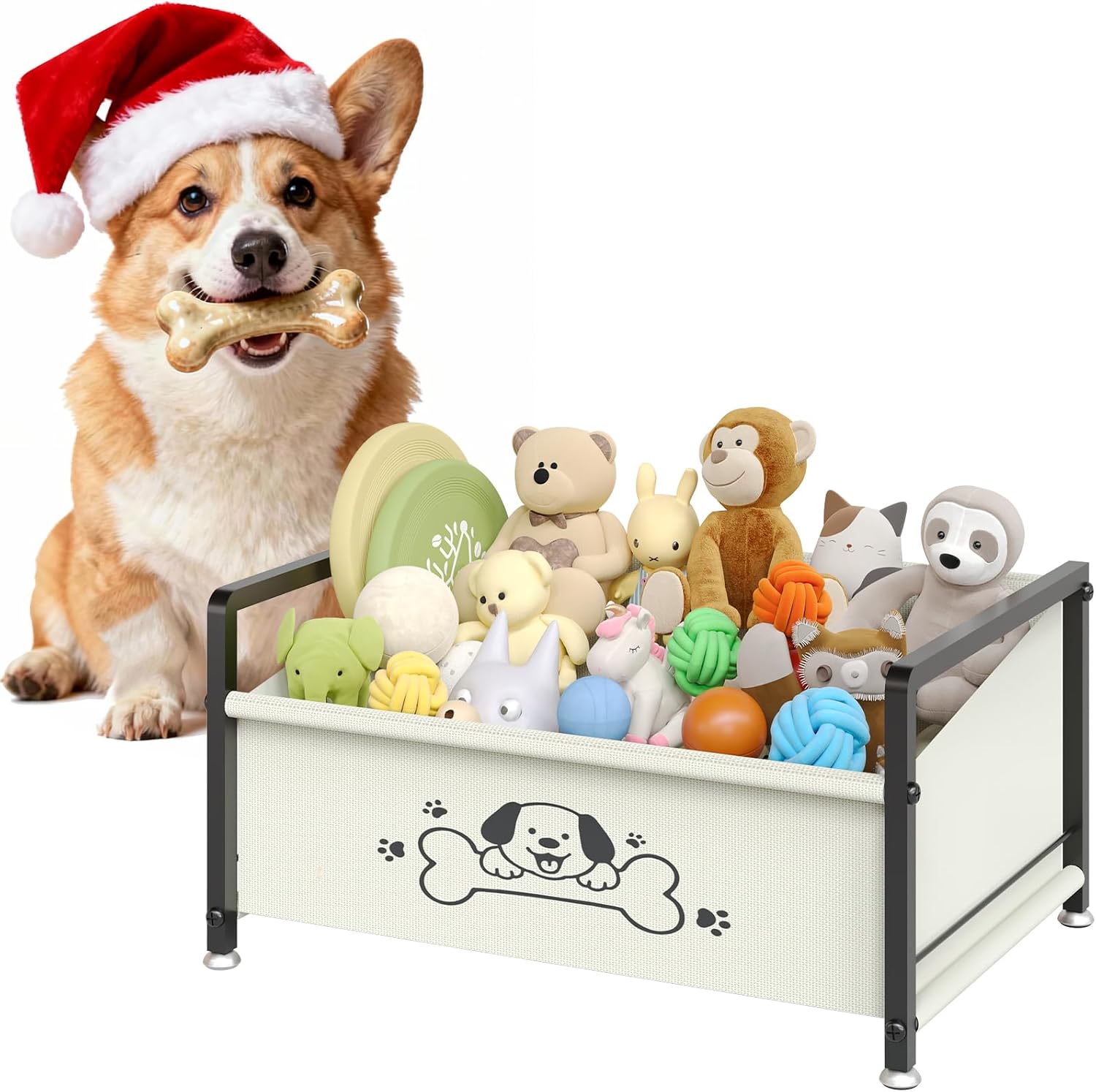 Dog Toy Basket, Toy Box for Dogs, Metal Frame Oxford Fabric Pet Storage Organizer for Living Room