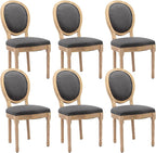 French Country Dining Chairs Set of 6,Farmhouse Upholstered Dining Room Chairs with Round Back and Solid Leg,Fabric Kitchen Side Chairs for Kitchen/Bedroom/Dining Room,Gray