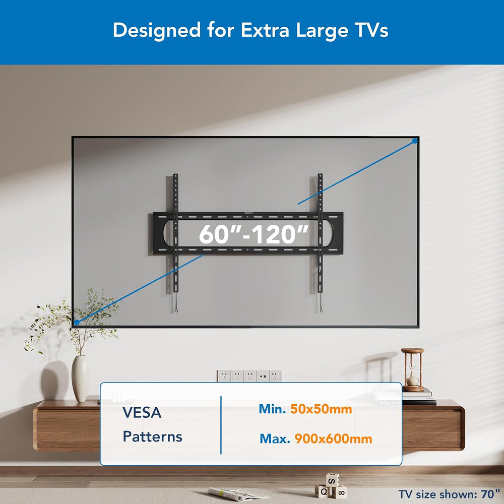 Mount-It! Heavy Duty XXL Fixed TV Mount for Extra Large TVs, Ultra Low Profil...