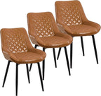 Dining Chair Set of 3, Modern Dining Chairs with Thick Cushions, Faux Leather Upholstered Kitchen Dining Room Chairs with Metal Adjustable Legs for Dining Living Room, Brown