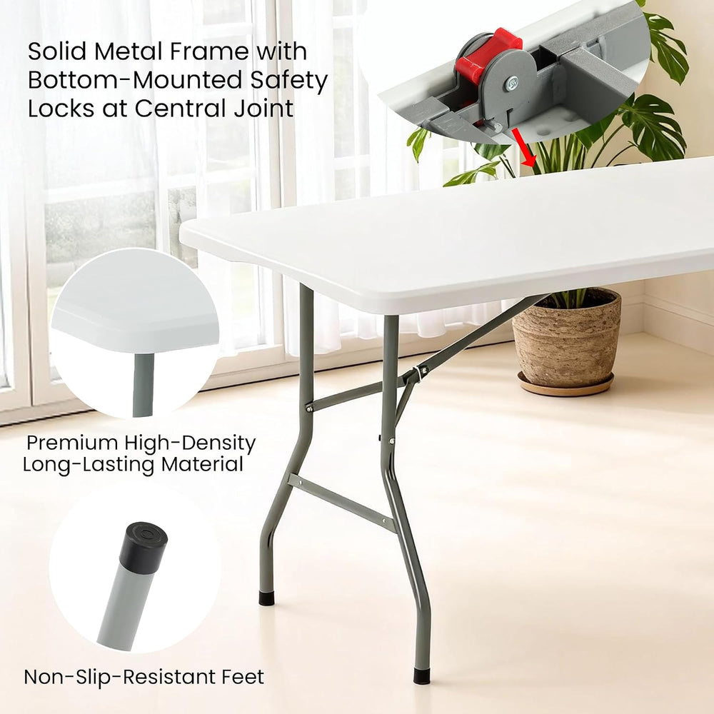 6 Foot Foldable Table with Built in Handle & Steel Legs