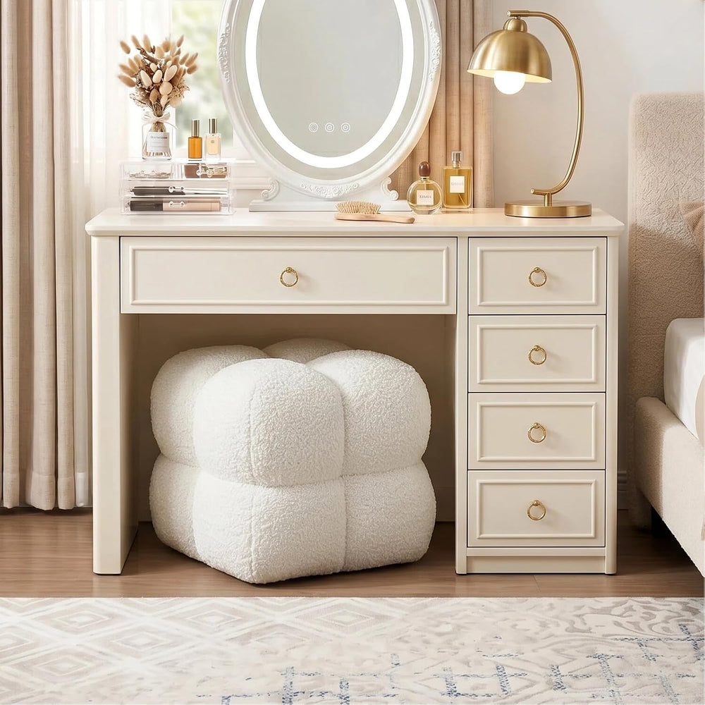 Zesthouse Square Pouf Ottomans Set of 2, Modern Backless Vanity Stool for Bed...