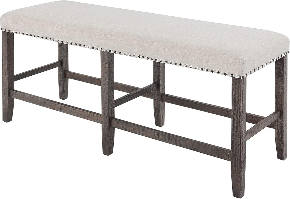 Jofran Willow Creek Distressed Pine Counter Height Dining Bench, Rustic Uphol...