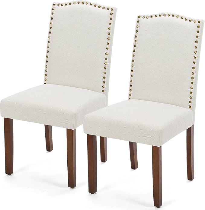 DUMOS Dining Chairs Set of 2, Moden Kitchen Table Chairs with Wooden Legs and Padded Seat for Dining Room Kitchen Living Room Restaurant, Beige