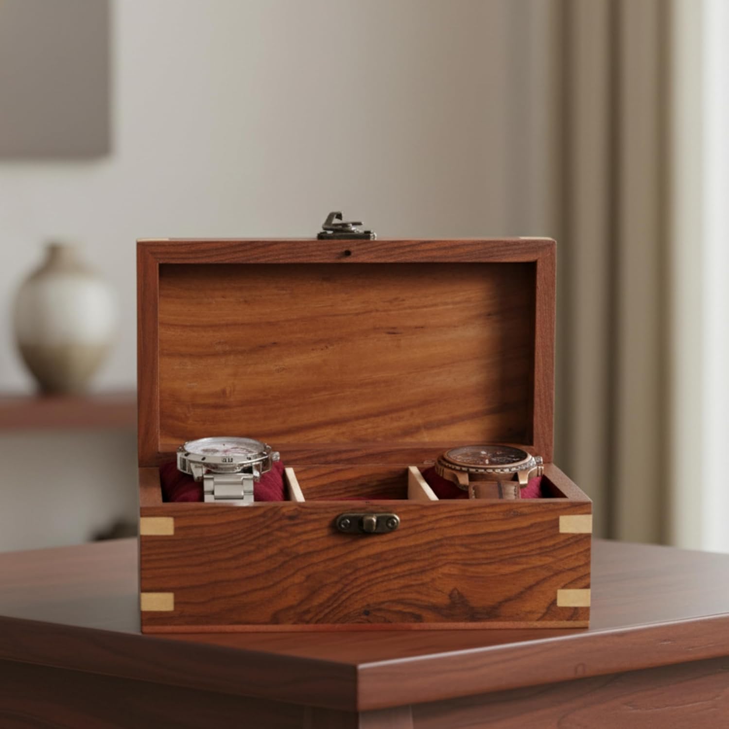 Wooden Watch Box for Men & Women, Watch Organizer & Display Case, Premium Long-Lasting Watch Holder, Elegant Gift for Watch Collectors (Wood Top, 3 Slots)