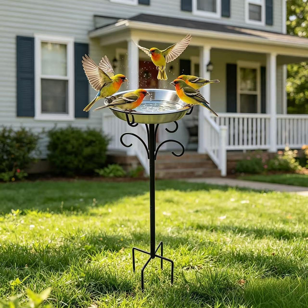 Fire Beauty Staked Stainless Steel Bird Bath for Outdoor Backyard Wildlife