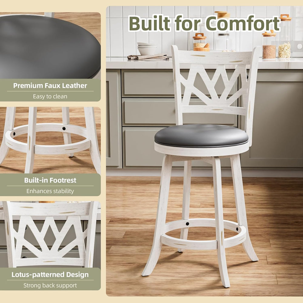 Bar Stools Set of 2, Farmhouse 24" Counter Height Barstools, White