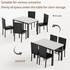 5-Piece Dining Table Set for 4, Faux Marble Top Kitchen Table with 4 Upholstered Chairs, Sturdy Metal Frame Space Saving Dinner Set for Small Spaces Apartments, White & Black