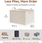 StorageWorks Storage Bins, Shelves Baskets for Organizing, 45L Extra Large Fabric Closet Organizers with Handles, Metal Frame, Beige（Cotton-linen）, 2-Pack