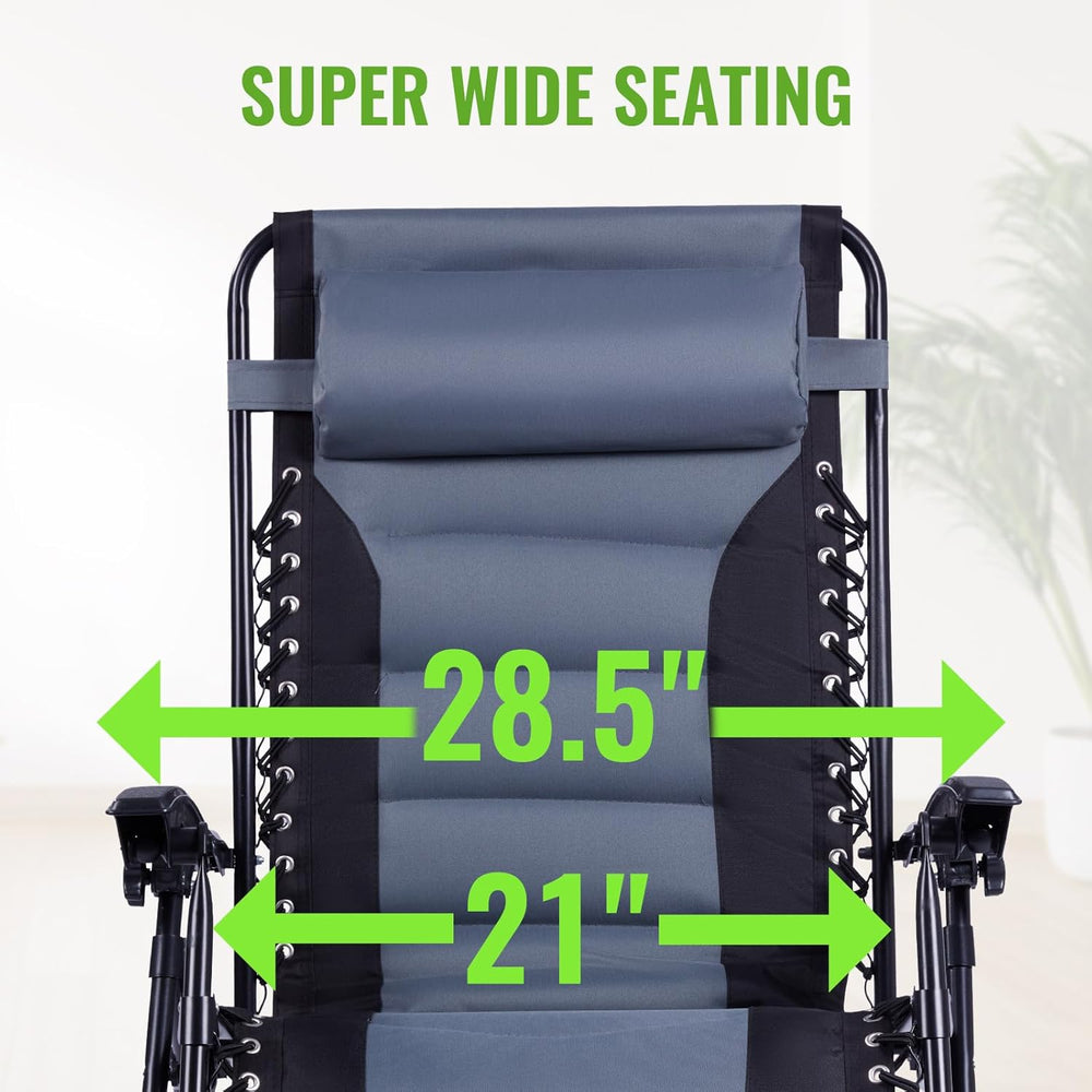 Backyard Expressions Deluxe XL Padded Recliner Zero Gravity Chair – Ergonomic...