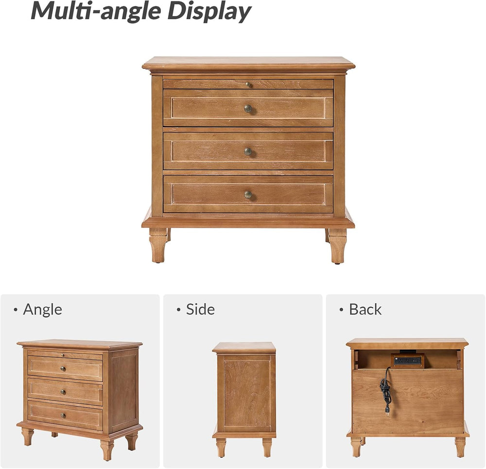 HULALA HOME End Table Set of 2 with Tray, Farmhouse 3 Drawer End Table with S...