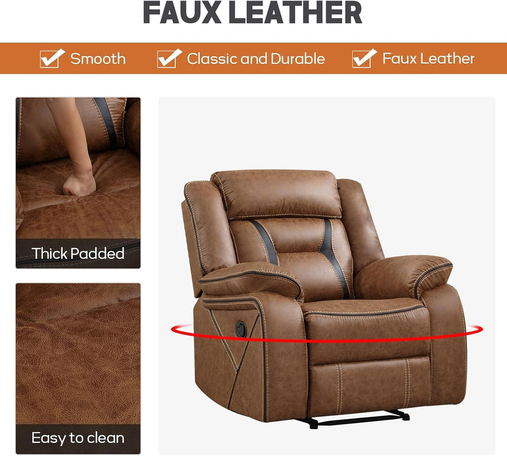 EBELLO Manual Recliner Sofa Set, Faux Leather Reclining Living Room Furniture...