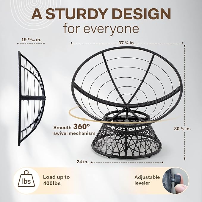 Bme 40" Ergonomic Wicker Papasan Chair