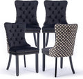 Velvet Upholstered Dining Chairs Set of 4, Modern Style Kitchen Side Chairs with Nailhead Trim and Wood Legs,Metal Pulling Ring for Dining Room Living Room(Quadrangular Star&Black)