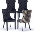 Velvet Upholstered Dining Chairs Set of 4, Modern Style Kitchen Side Chairs with Nailhead Trim and Wood Legs,Metal Pulling Ring for Dining Room Living Room(Quadrangular Star&Black)