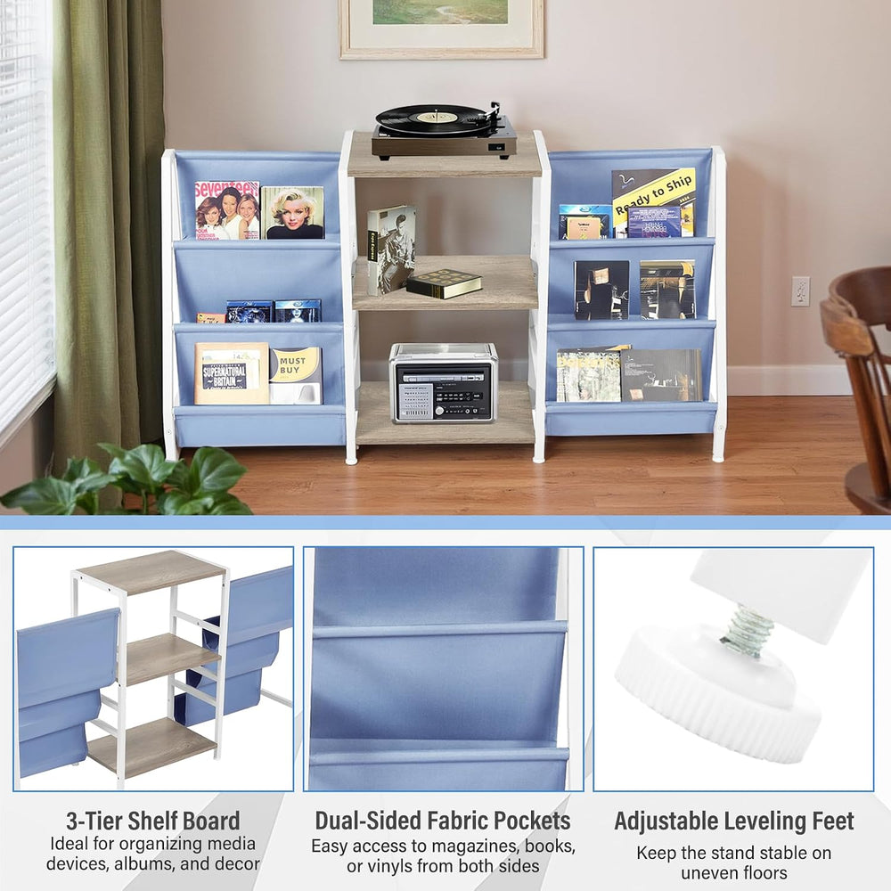 FurnitureR 3-Tier End Table with Record Player Stand and Vinyl Storage, Multi...