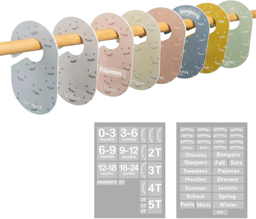 Baby Closet Size Dividers with Reusable Labels, 8 Pack | Customize 8 closet dividers with labels for baby sizes, clothing types, or seasons as your child’s wardrobe grows