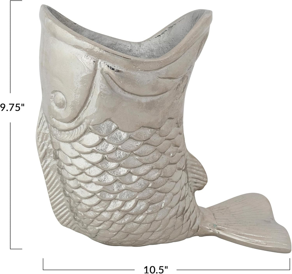 Creative Co-Op Cast Aluminum Fish-Shaped Bottle Holder, Nickel Finish