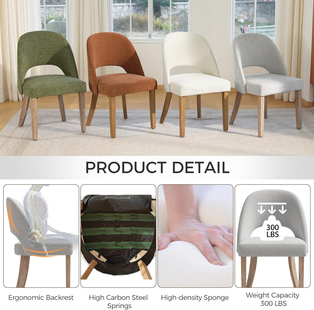 Wooden Dining Chairs Set of 6, Upholstered Modern Chenille Dining Room Chair ...