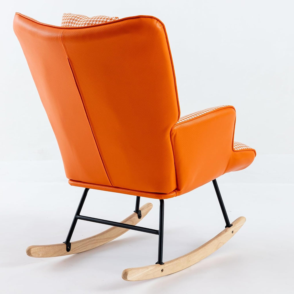 35.5” Nursery Rocking Chair Cotton Linen Upholstered Glider Chair with High Backrest Armchair for Living Room Bedroom Orange